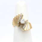 14K Gold Diamond Twisted Staircase Accordian Bypass Ring sz5 Modernist