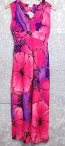 Vintage Lilia Hawaii Empire Taille Kleid Rosa & Lila Blumen Rindenstoff GR 7/8 - Bild 1 von 15