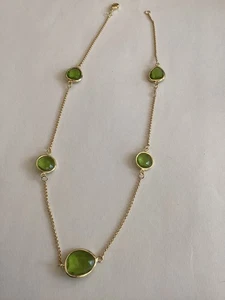 Bezel set 5 Peridot Gemstone Gold Plate Necklace 18” - Picture 1 of 4