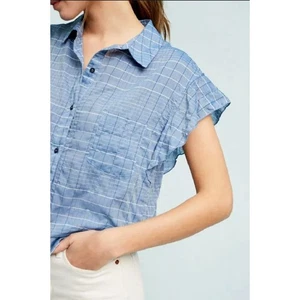 Anthropologie DOLAN Larissa Blue Flutter Sleeve Button Down Top Small Spring - Picture 1 of 8