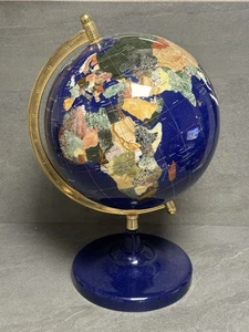 XL Edelstein / Naturstein  Globus Messing mit Halbedelstein Intarsien #1125 - Bild 1 von 24