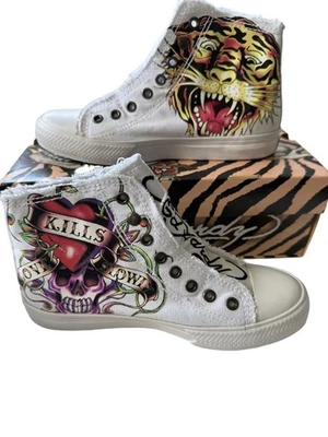 NWT VTG Ed Hardy Original Love Kills White High Tops Women’s size 6 original box - Image 1 of 4