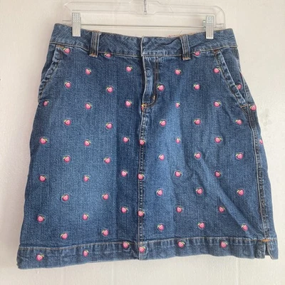 Vintage Jean Skirt Lilly Pulitzer Denim Apple Embroidered Preppy Womens Size 8 Foto 1 de 4