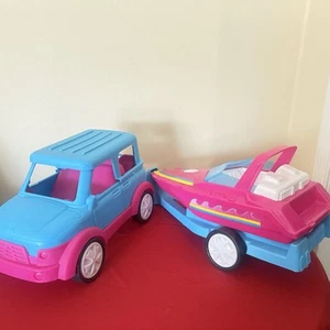 American Plastic Toys  Pink  Barbie Style  Boat  & Trailer  U.S.A Walled Lake MI - Picture 1 of 17