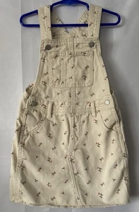 Old Navy Bib Overall Jumper Skirt Dress Girls' Size 5T Floral Denim Raw Hem - Picture 1 of 5
