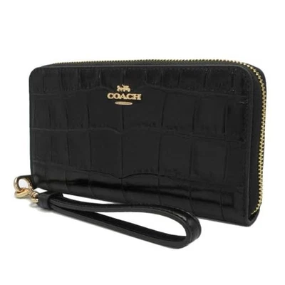 Carteira Coach longa com zíper em couro olho de crocodilo com logotipo e pulseira - Imagem 1 de 4