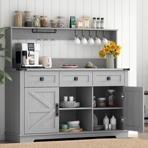 Gyfimoie Farmhouse Bar Cabinet with Hutch, Kitchen Buffet Cabinet with Storag... - Picture 1 of 9