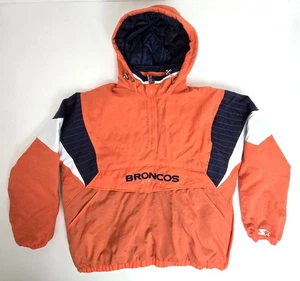 Denver Broncos Jacket Mens XXL Starter Orange Hooded 1/4 Zip Pullover VTG 90s - Picture 1 of 19