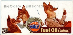 VINTAGE 1940s GULF FUEL OIL CONTRACT OLD FOX ADVERTISING ORIGINAL BLOTTER CARD - Picture 1 of 1