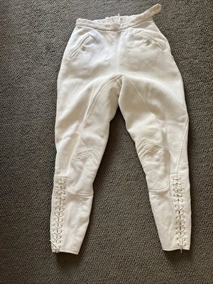 Vintage Heavy Cotton White Jodhpurs Riding Pants Calves length Lace up Size 44 - Image 1 of 4