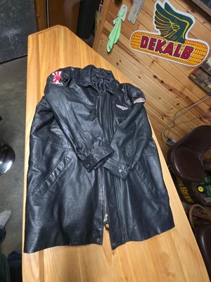 Vtg Yamaha Cafe Leather  Motorcycle Racing Jacket Coat Padded Distresse - Image 1 of 4