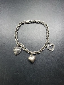 Bracciale Vintage Argento Sterling Cuore Charm - Foto 1 di 12
