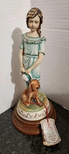 RARE VINTAGE CAPODIMONTE ITALY GIRL WITH DOG FIGURINE - WOOD BASE -ORIG HANG TAG - Picture 1 of 12