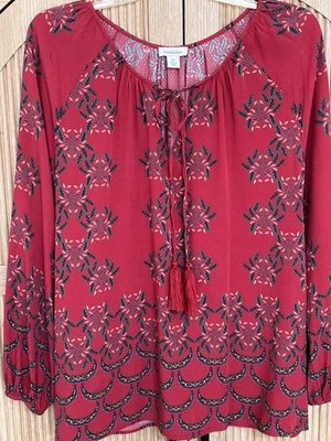 Blusa Top Sundance Mujer Roja Multi Campesina Boho Manga Larga Talla Mediana Foto 1 de 4