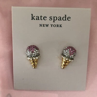 Kate Spade Favorite Things Ice Cream Cone Stud Earrings Multi Color Crystal NWT - Image 1 of 4