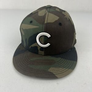 Chicago Cubs New Era Fitted Hat Cap Woodland Camo 59FIFTY Sz 6 7/8 MLB Outdoors