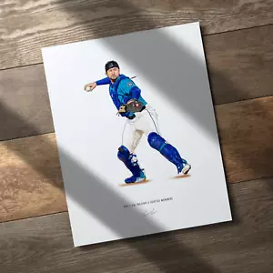 Cal Raleigh Seattle Mariners Baseball 8x10 Print Poster Art Illustrated - Picture 1 of 10