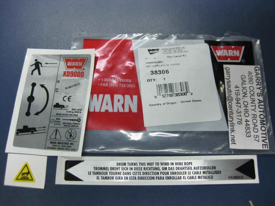 WARN 38306 Winch Replacement Decal Label Kit Set Sticker XD9000 CE - image 1 of 1