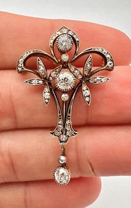 Viktorianisch 14k-15k Gelbgold Old Rose & Europäische Diamant Lilie Brosche - Bild 1 von 11