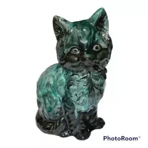 Vintage Cat Figurine Green Glaze Wyatt Art Pottery Canada Mid Century - Picture 1 of 6