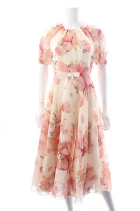Giambattista Valli Pfingstrose Bedruckt Seide Midi Kleid / Creme / UVP - Picture 1 of 5