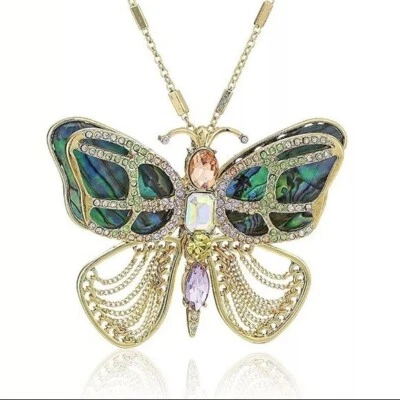 Betsey Johnson 2-in-1 Butterfly Pin Brooch Pendant Necklace NWT Abalone/Crystal - Image 1 of 4