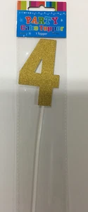 Number 4 Gold Glitter Cake Topper Birthday Celebration 4.5cm x 8cm Artwrap - Picture 1 of 1