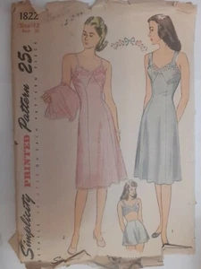 Slip Nightie Knee NO PANTIES Simplicity Sewing Pattern 1822 Size 12 VTG 40s Cut - Picture 1 of 6
