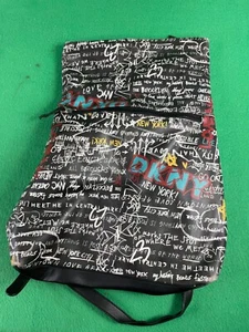 DKNY Tilly Fold Over Backpack Bryant Top Zip NY City Graffiti Black Leather - Picture 1 of 3