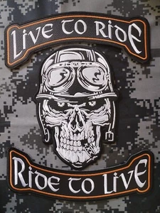 MOTORCYCLE PATCHES SKULL ROCKERS JACKET EMBROIDERY ON BACK 3PCS Faux Leather - Picture 1 of 8