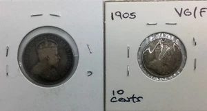 Canadá 25 centavos 1905 y 1905 diez centavos par escaso de monedas de coleccionista de Eduardo VII - Imagen 1 de 4