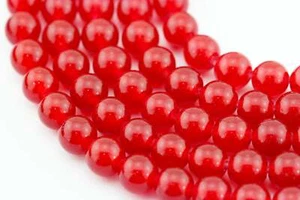 2.0mm Hole Red Dyed Jade Smooth Round Beads 6mm 8mm 10mm 15.5" Strand - Picture 1 of 3