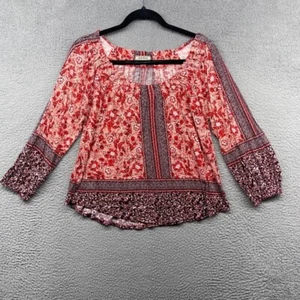 Lucky Brand Damen Bluse rot Blumen Paisley Langarm U-Ausschnitt Größe S - Bild 1 von 9