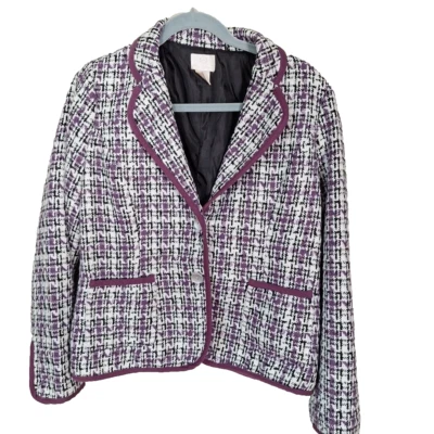 Y2K Purple White Metallic Silver Tweed Woven Blazer Jacket Women Size M - Image 1 of 4
