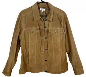 D and Co Jacket Leather Jean Style Large Button Down Brown Denim and Company - Picture 1 of 8