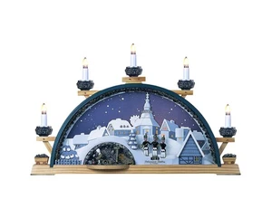 Schwibbogen mit Stadtmotiv & Johanniskirche, 7 LED-Kerzen, 53x34x17,5 cm, Bergle - Picture 1 of 1