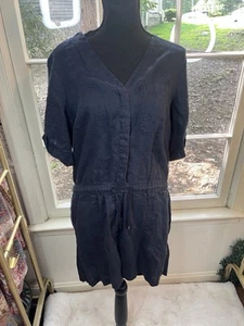 Lauren Ralph Lauren Women's Navy Blue Linen Romper Size 8 Short Sleeve - Picture 1 of 9