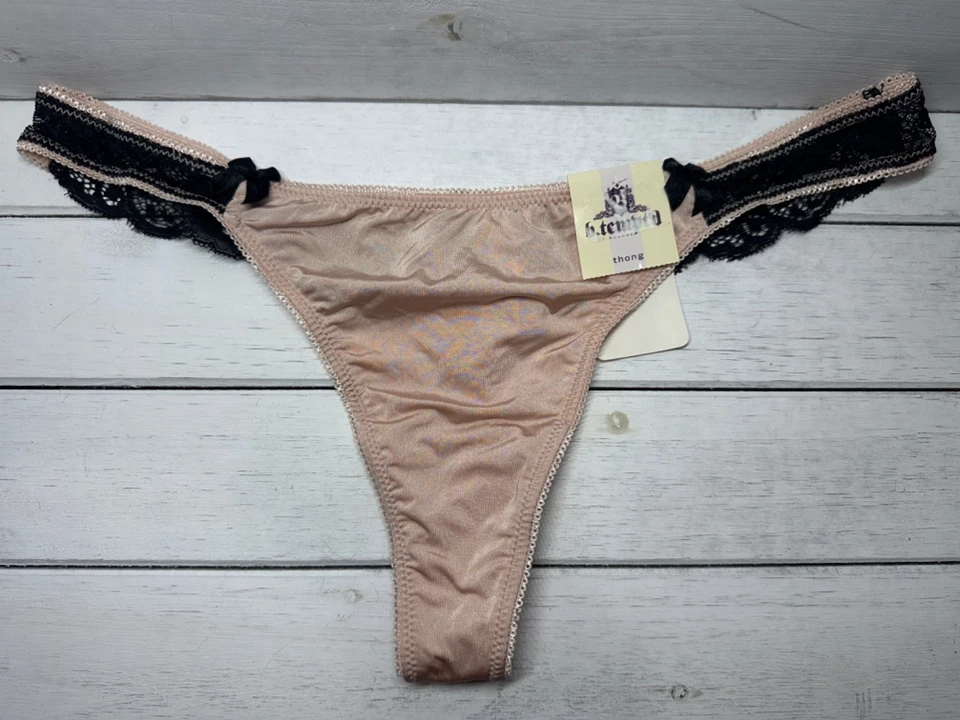 CALCINHA FIO DENTAL FEMININA BTEMPTD btempt'd marrom com renda preta GRANDE nova com etiquetas - Imagem 1 de 4