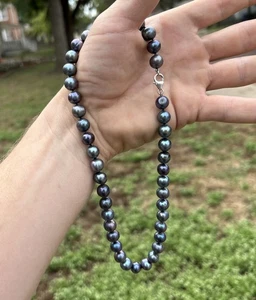 Vintage 5mm Tahitian Black Pearl 18" Necklace 925 Sterling Silver Clasp - Picture 1 of 5