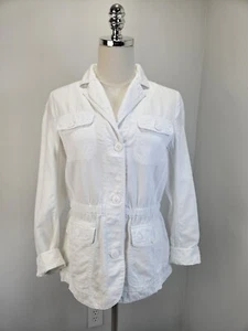 Talbots Soft Linen Cotton Lyocell Blend Safari White Jacket Small - Picture 1 of 14