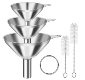 3 Stainless Steel Kitchen Funnel Set with 2 Brushes – Food Grade No-Spill Design - Picture 1 of 11