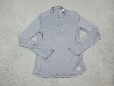 Camisa Adidas Mujer Extra Pequeña Gris Logo Cuarto Cremallera Elastizada Atlética Damas Foto 1 de 4