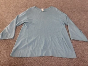 j jill medium sweater pure blue womens pullover pockets stretch cotton cashere - Picture 1 of 17