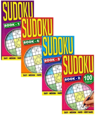 Set Of 4 Sudoku Number Puzzle Slim Books 100 Each Travel Book Adult Brain Game - Image 1 of 4