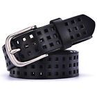 Women's Hollow Square Shape Metal Buckle Handcrafted Leather Jean Belt