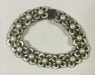 Brazalete vintage David-Andersen W. Winnaess plata esterlina esmalte blanco Foto 1 de 4