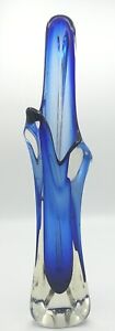 Vintage Heavy  Art Glass Swung Stretch Vase Blue 40cm tall uk exp a1 clean ⭐⭐⭐⭐⭐