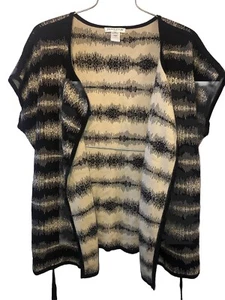 Pendleton 2X Knit Vest Topper Belted Sweater Black Brown Poncho Style Sleeveless - Picture 1 of 10