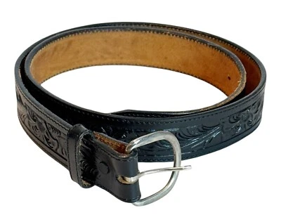 Tex 棕褐色皮革皮带工具美国牛皮 021558 西部 Rodeo 黑色银色 44 码 — 第 1/4 张图片