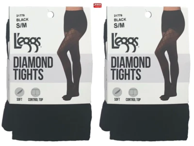Medias de malla de diamante L'eggs con tapa de control #21779, talla S/M, negras - paquete de 2 Foto 1 de 2